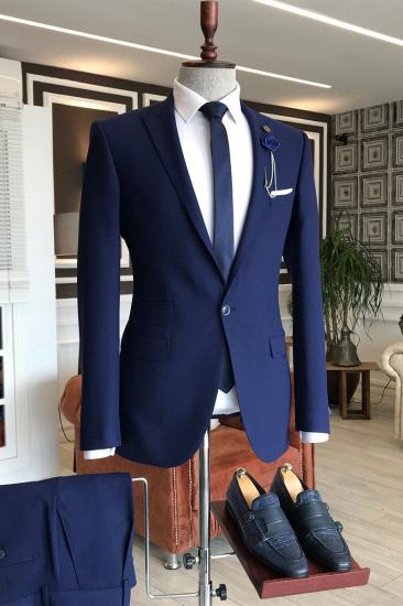 Howar Navy Blue Pointed Lapel 3 Flaps Business Men Suit_2
