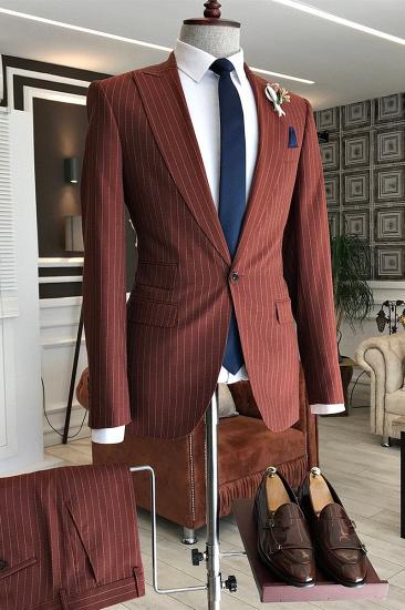 Jeff Stylish Slim Fit Striped Point Lapel 3 Flap Business Men Suit ｜ 1.5cm Width