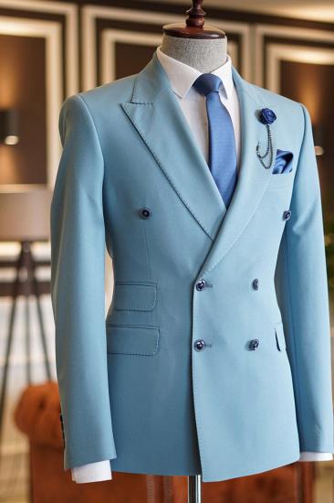 Lambert Sky Blue Pointed Lapel Double Breasted Custom Prom Men Suit_2