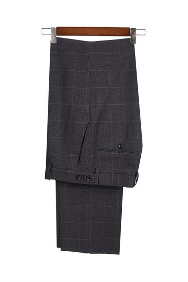 Classic Dark Gray Plaid Peak Lapel Three Piece Men Suit With Double Breasted Waistcoat_4