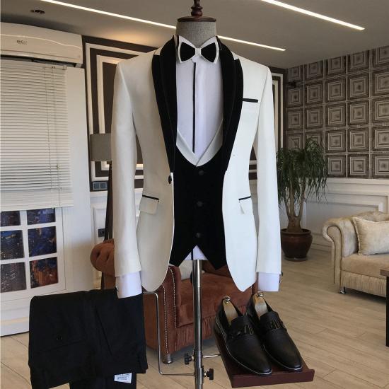 Hardy Black And White Shawl Lapel Slim Fit Wedding Tuxedo_2