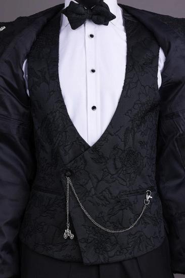 Modern Black Jacquard Men's Wedding Three Piece Suit_2
