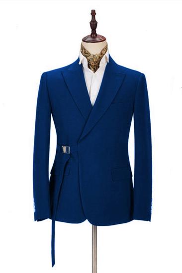 Royal Blue Men Casual Suit Online | Peak Lapel Buckle Button Groomsmen Suit For Formal