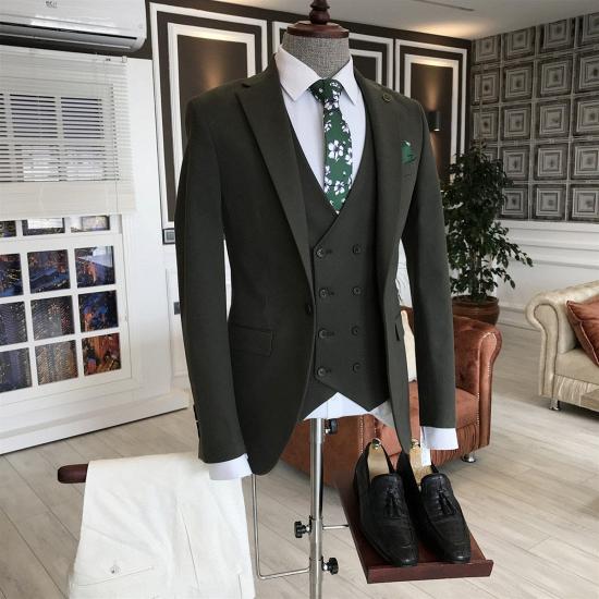 Ziv Green Three Piece Double Breasted Vest Business Men Suit_2