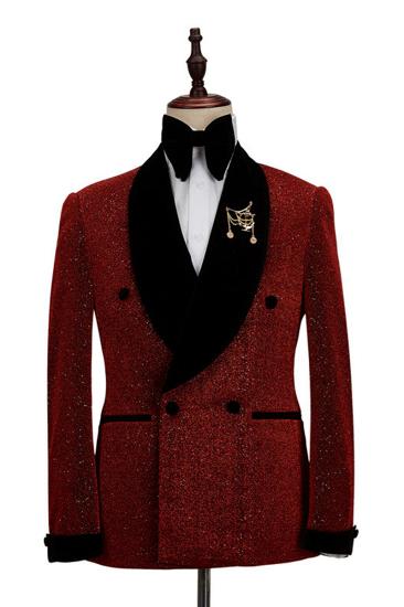 Cristian Sparkle Red Black Cape Lapel Double Breasted Fashion Wedding Men Suit_2
