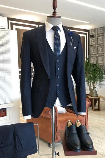 Herbert Newest Three Piece Blue Striped Point Lapel Business Men Suit
