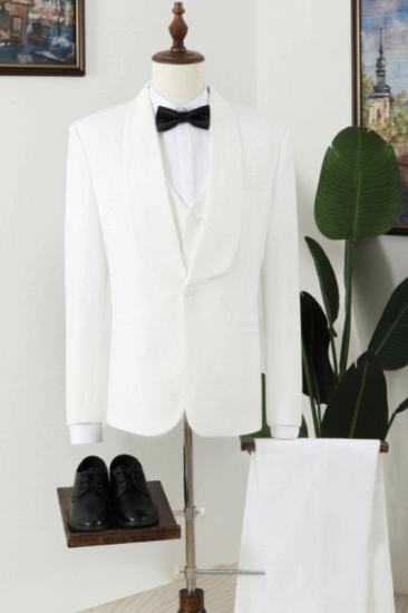 Genlteman Simple White Plaid Shawl Lapel Three Pieces Wedding Men Suits