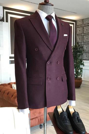 Nathan Burgundy Double Breasted Men Custom Business Suit_1