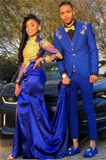 Fashion Royal Blue Three Piece Applique Prom Men Suit Online_1