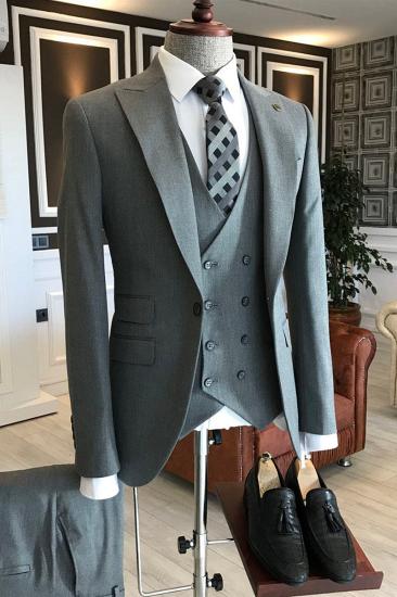 Levi Light Grey Three Piece Point Lapel Slim Fit Men Business Suit
