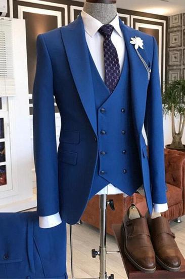 Quincy Trendy Blue Three Piece Point Lapel Men Suit_2