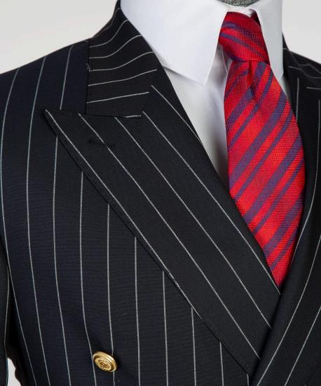 Black Slim Fit Double Breasted Pinstripe Mens Business Two Piece Suit_2