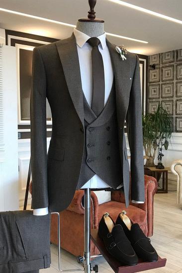 Ingram Trendy Dark Brown Three Piece Point Lapel Formal Men_2
