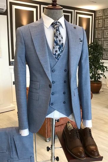 Marvin Fashion Blue Small Plaid Lapel Slim Fit Men Business Suit