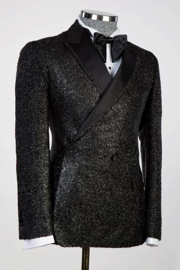 Vintage Black Frosted Side One Button Men's Suit with Satin Lapel_2