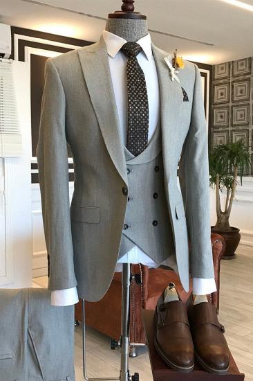 Leo Fashion Light Grey Pointed Lapel Best Men Business Occasion Suit