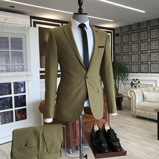 Lime Green Pointed Lapel One Button Slim Fit Business Men Suit_2