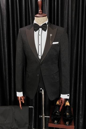 Anthony Newest Black Jacquard Three Piece Point Lapel Wedding Men Suit_2