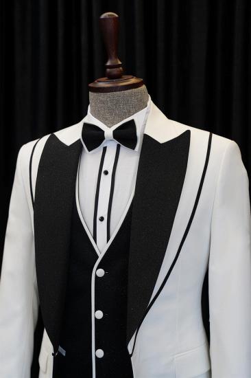 Abel Fashion White And Black Pointed Lapel Three Piece Wedding Suit_2