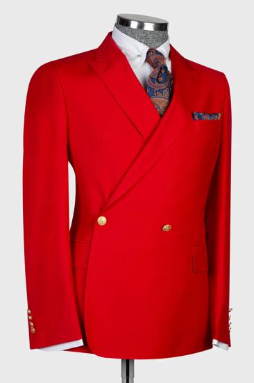 Steve Red Peaked Lapel Double Breasted Prom Suits_2