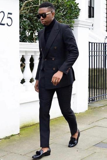 Christian Black Point Lapel Double Breasted Fashion Men Suit_1