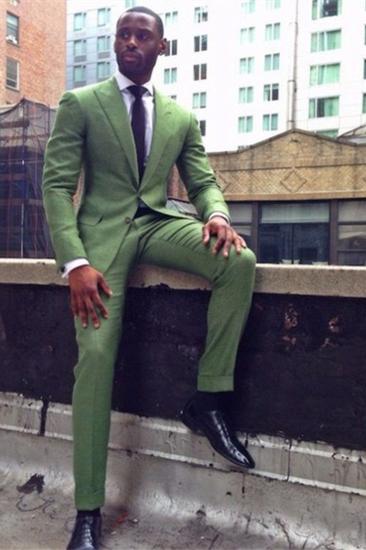 Green Slim Fit Tailored Men Suit | Point Lapel Two-Piece Prom Suit_2
