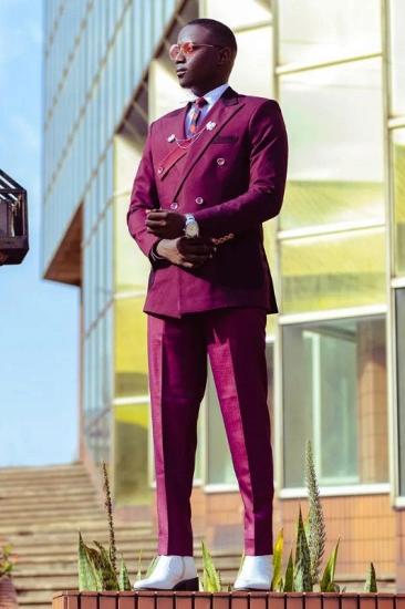 Fashion Plum Peasked Lapel Double Breasted Prom Men Suits