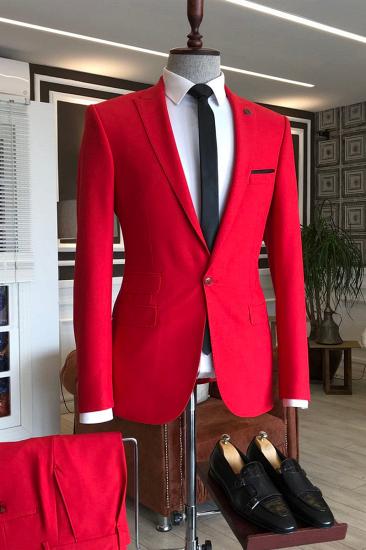 Beacher Red Pointed Lapel Slim Fit Tailored Prom Men Suit