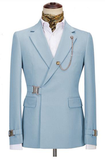 Fashion Sky Blue Notched Lapel Two Piece Business Men Suit