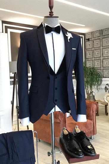 Albert Navy Three Piece Notched Lapel One Button Slim Fit Business Men Suit_2