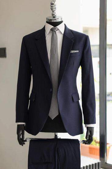New Navy Notched Lapel Striped Two Pieces Business Suits