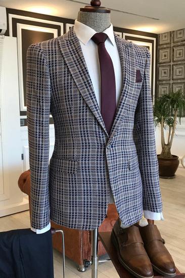 Pete Black Small Plaid Pointed Lapel Custom Sim Fit Men Suit