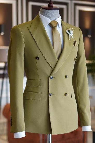 Nat Fashion Green Pointed Lapel Double Breasted Prom Men Suit_2