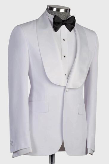 Classic Three Pieces Satin Shawl Lapel White Wedding Suit with Waistcoat_4
