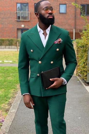 William Dark Green Double Breasted Point Lapel Best Fit Prom Suit_2
