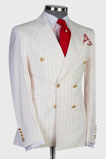 Peterson Ivory Peaked Lapel Double Breasted Striped Prom Suits_2