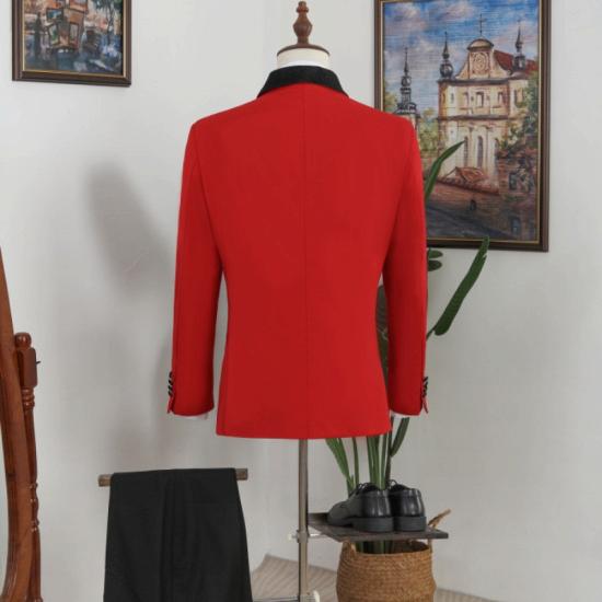 James Fashion Red Shawl Lapel Fitted Mens Two Piece Prom Suits_3