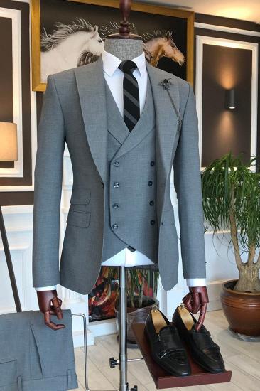 Trendy Grey Three Piece Point Lapel Business Suit For Men_2