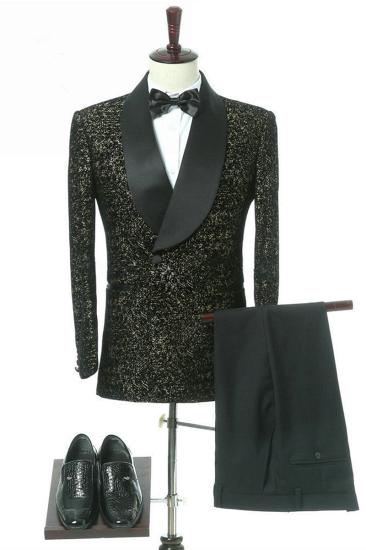 Garrett Black Slim Shawl Lapel Double Breasted Wedding Groom Suit