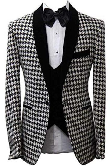 Black Shawl Lapel Plaid Three Pieces Mens Wedding Suits