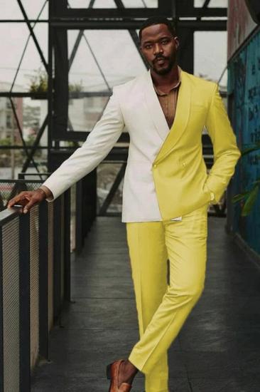 Double Color Glamorous Yellow Shawl Lapel Double Breasted Prom Suits