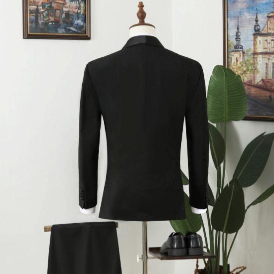 Gentleman Classical Black Peaked Lapel Double Breasted Prom Men Suits_3