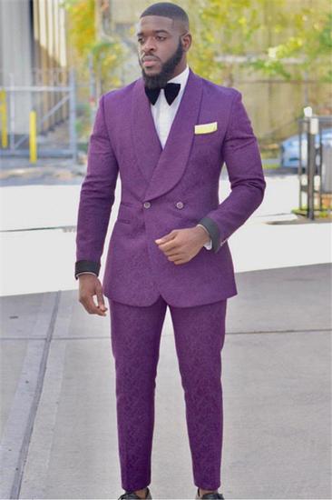 Fashion Purple Slim Groom Tuxedo | Jacquard Prom Costume Set
