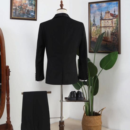 Black Shawl Lapel Three Pieces Prom Men Suits_3