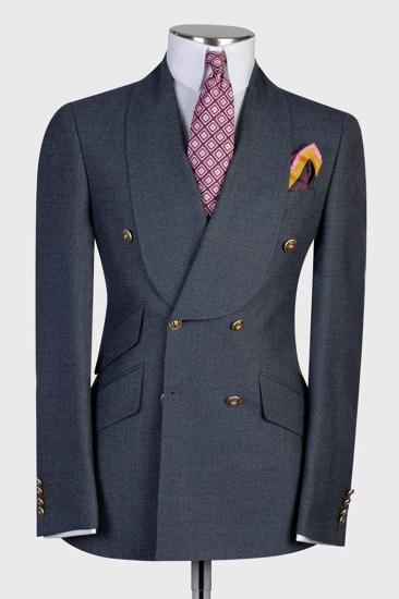 Sandy Dark Gray Shawl Lapel Double Breasted Business Suits_2