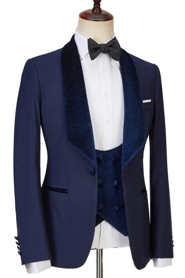 Navy Velvet Best Fit Three Piece Shiny Men Suits_4
