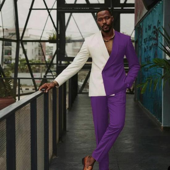 Paneled Purple Shawl Lapel Double Breasted Prom Suit_2