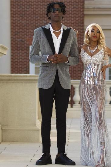Black Peak Lapel Shiny Sliver Men’s Prom Suit Cheap Online