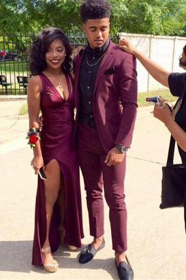 Custom Burgundy Two Piece Slim Prom Men Suits Online_2