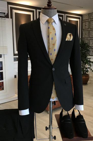 Tim Black Notched Lapel One Button 2 Flaps Business Men Suit_2